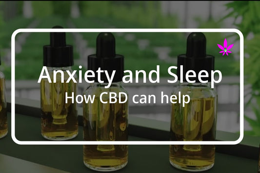 Assorted CBD products including oil bottles and gummies for anxiety and sleep support