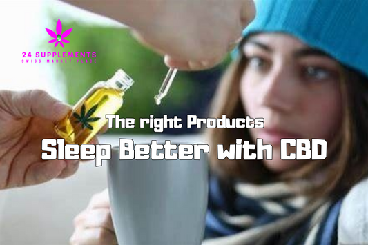 Neutral CBD Oil Bottle giving drops to a sleeping woman in bed I 24Supplements