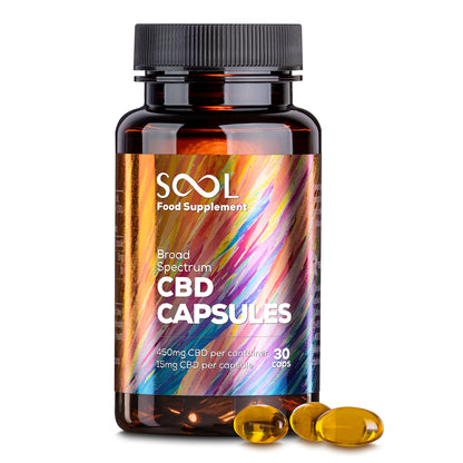 Broad Spectrum CBD Gel Capsules 450mg | THC-free CBD capsules for gentle wellness at 24Supplements.