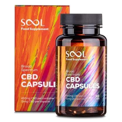 Broad Spectrum CBD Gel Capsules 450mg | THC-free CBD capsules for gentle wellness at 24Supplements.