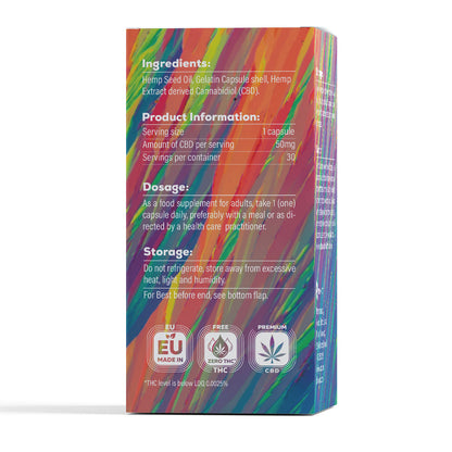 Broad Spectrum CBD Gel Capsules 50mg - THC Free.