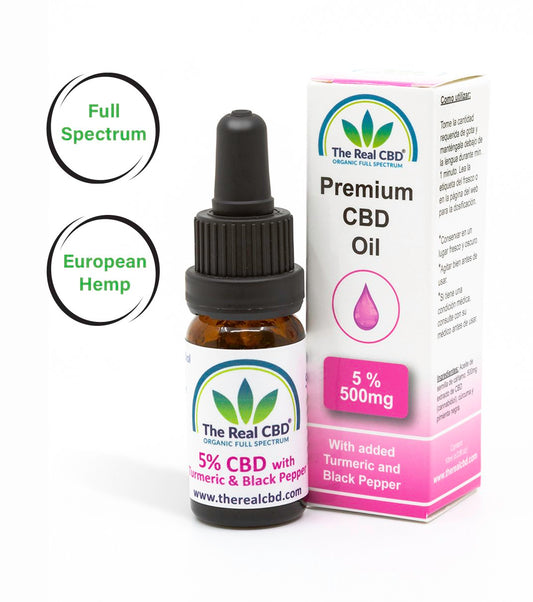 5% CBD Oil with Turmeric & Black Pepper 500mg | CBD oil for enhanced wellness at 24Supplements.