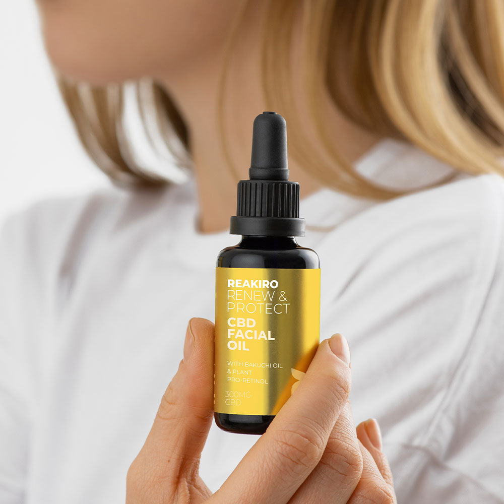 Renew & Protect CBD Face Oil | Full-spectrum CBD with Bakuchi Oil and Plant Pro-Retinol for skin renewal and hydration. I 24Supplements