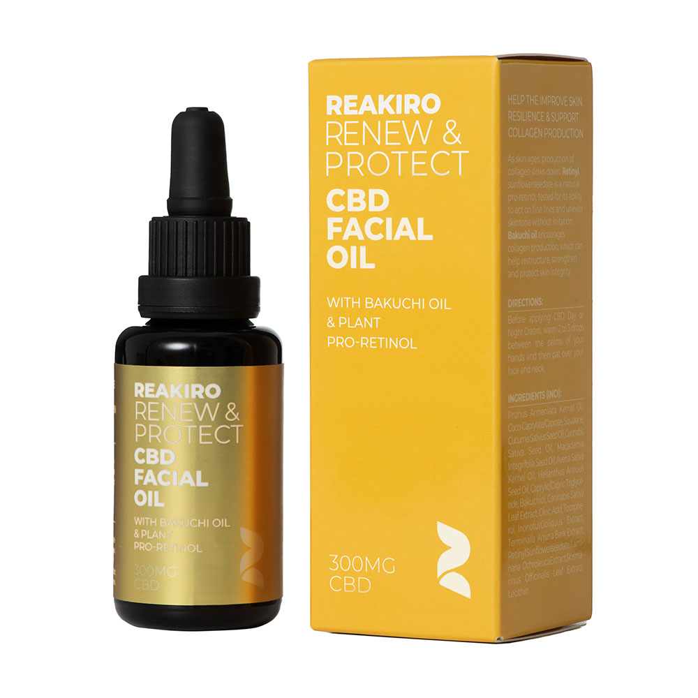 Renew & Protect CBD Face Oil | Full-spectrum CBD with Bakuchi Oil and Plant Pro-Retinol for skin renewal and hydration. I 24Supplements