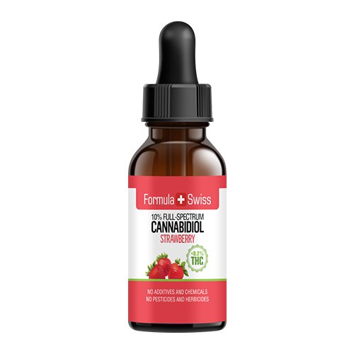 CBD oil in MCT oil 10% (1000 mg, <0.2% THC) strawberry flavored.